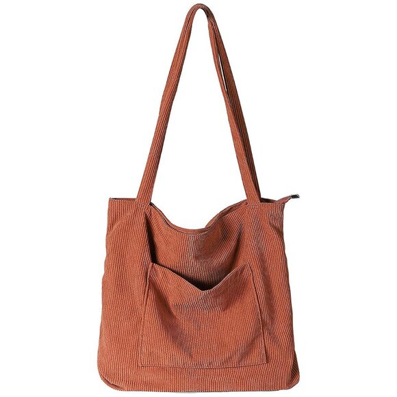 Women Corduroy Tote Bag-Brown - Picture 1 of 9